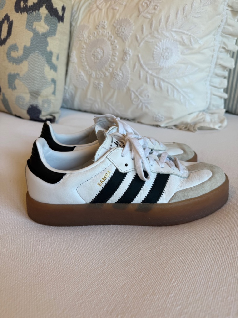 adidas samba White Sneakers with Black Stripes and Gum Sole